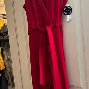 Red Sleeveless V-Neck Wrap Midi Dress